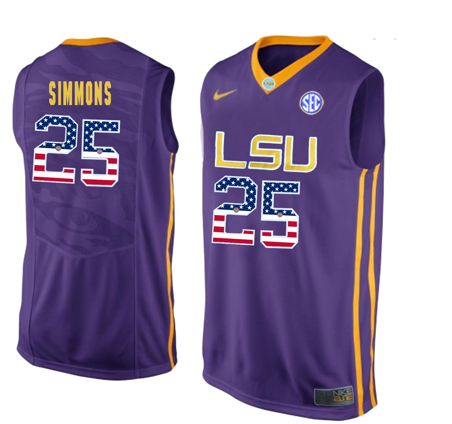 Men LSU Tigers #25 Simmons Purple Flag Customized NCAA Jerseys->customized ncaa jersey->Custom Jersey